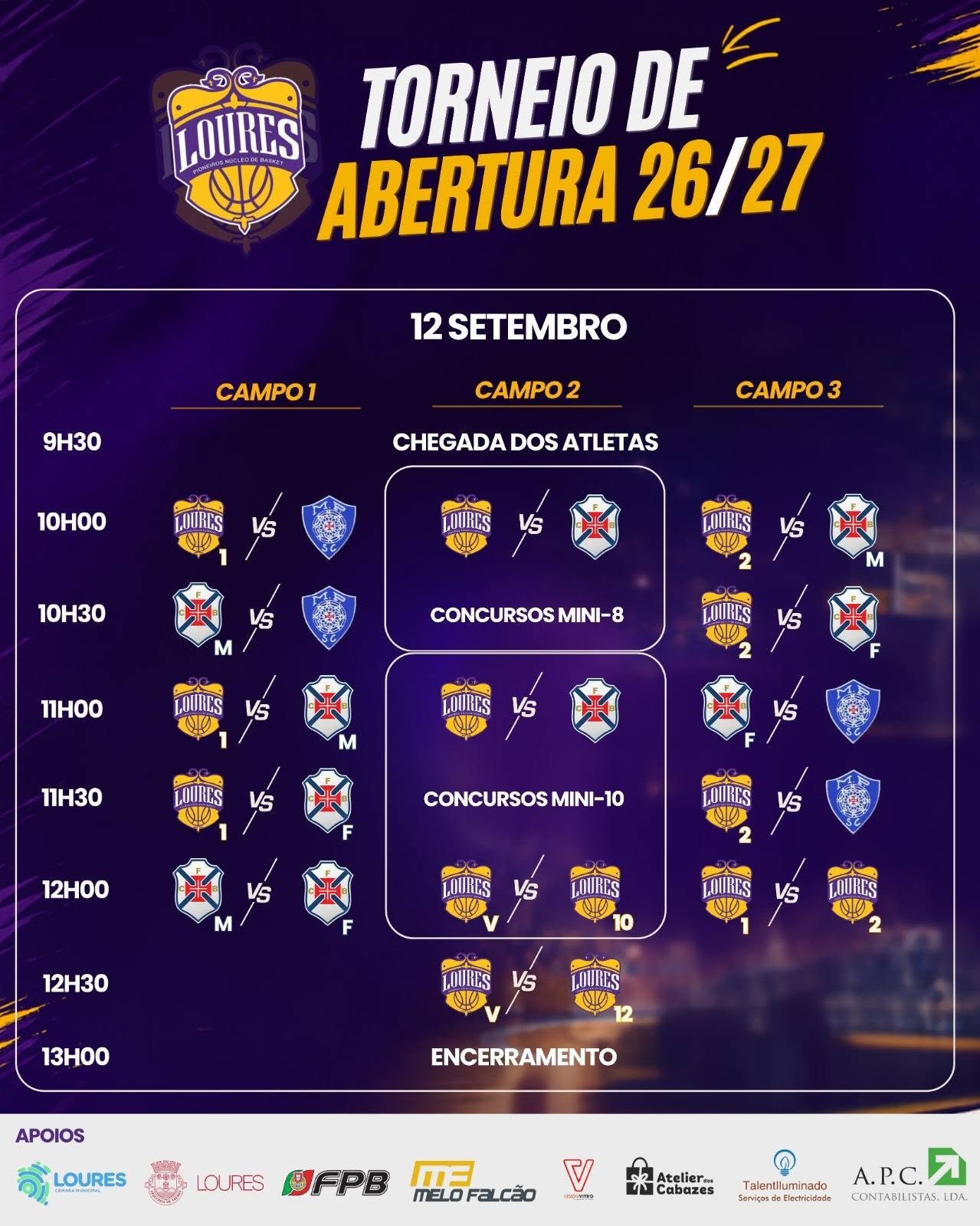 Cartaz do Torneio de Abertura 26/27 com programa de jogos de 12 de setembro